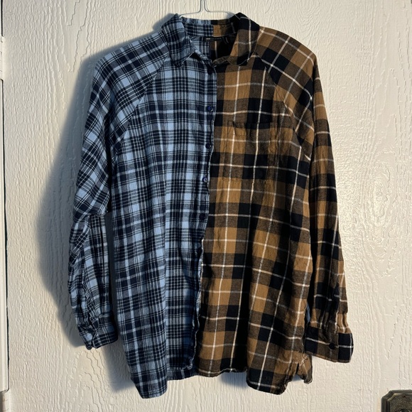 ASOS Flannel Button Down Two Tone Multi Color Plaid Long Sleeve Women’s size 4 - Picture 1 of 5